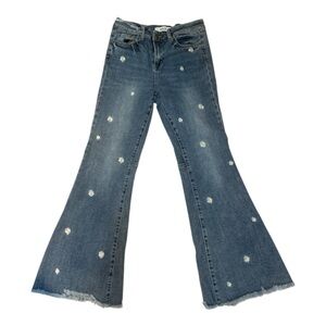 Mica Blue Flared Jeans with Floral Embroidery